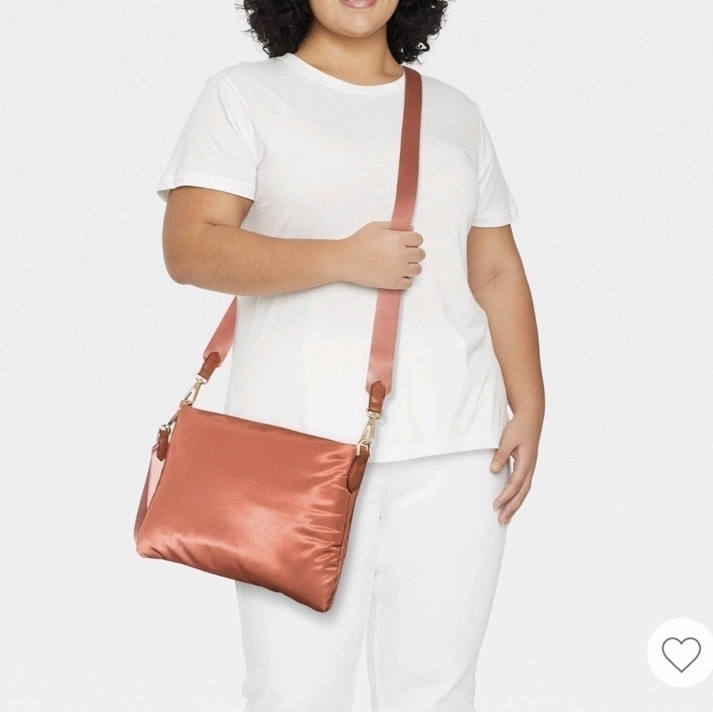 A New Day Puffer Coral Rose Messenger Crossbody Bag Purse